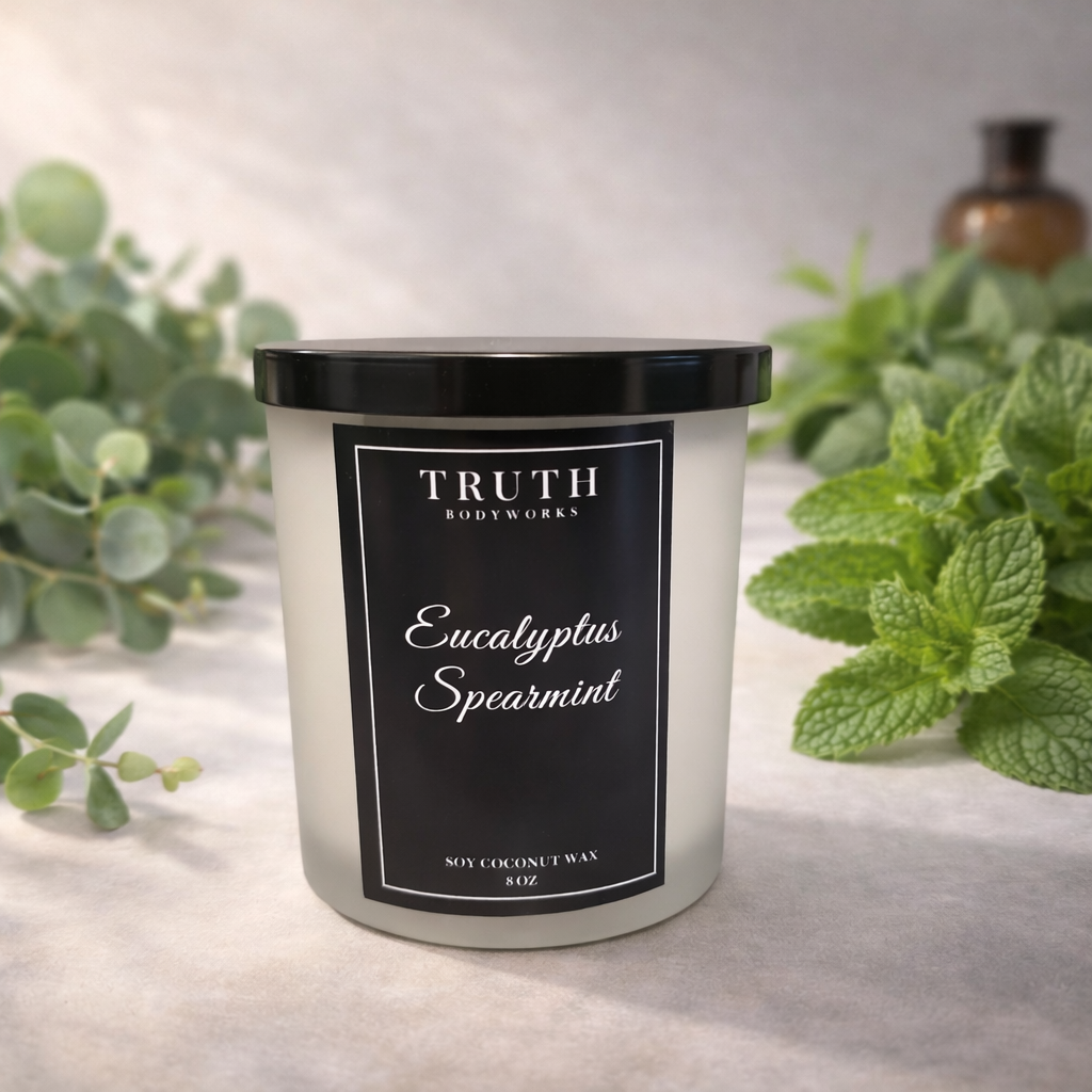 Eucalyptus and Spearmint hand-poured coconut soy candle – Truth Bodyworks