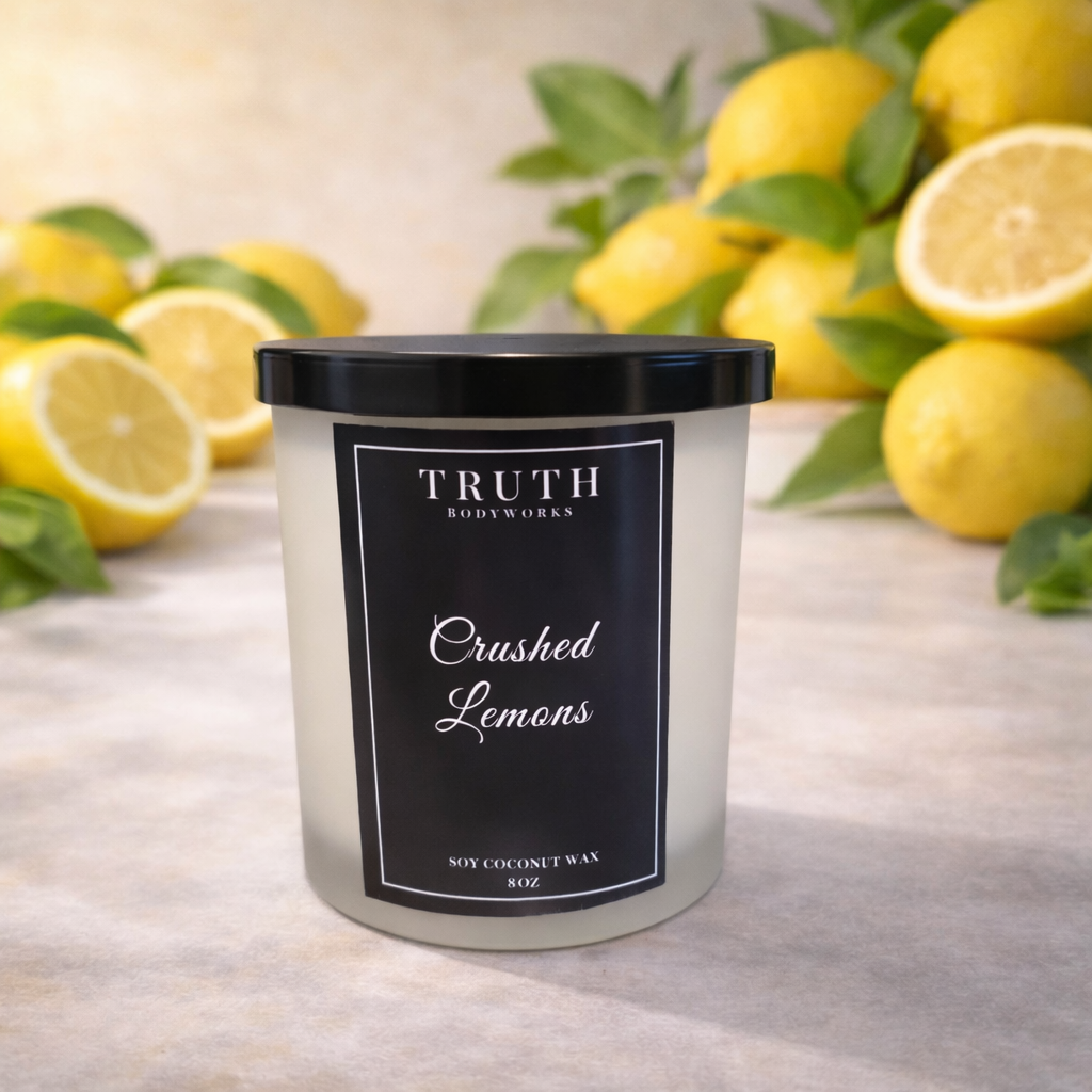 Crushed Lemons hand-poured coconut soy candle – bright citrus scent – Truth Bodyworks