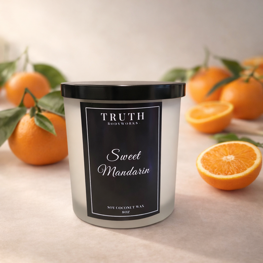 Sweet Mandarin hand-poured coconut soy candle – bright citrus scent – Truth Bodyworks